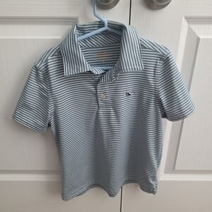 Vineyard Vines Boys Polo Shirt Size 6 Performance Green White Striped Preppy